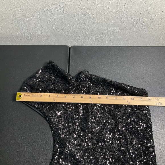 Express Sequin Top Party Sparkly Crop Short Sleeve Blouse Black‎ Size M - Picture 7 of 8